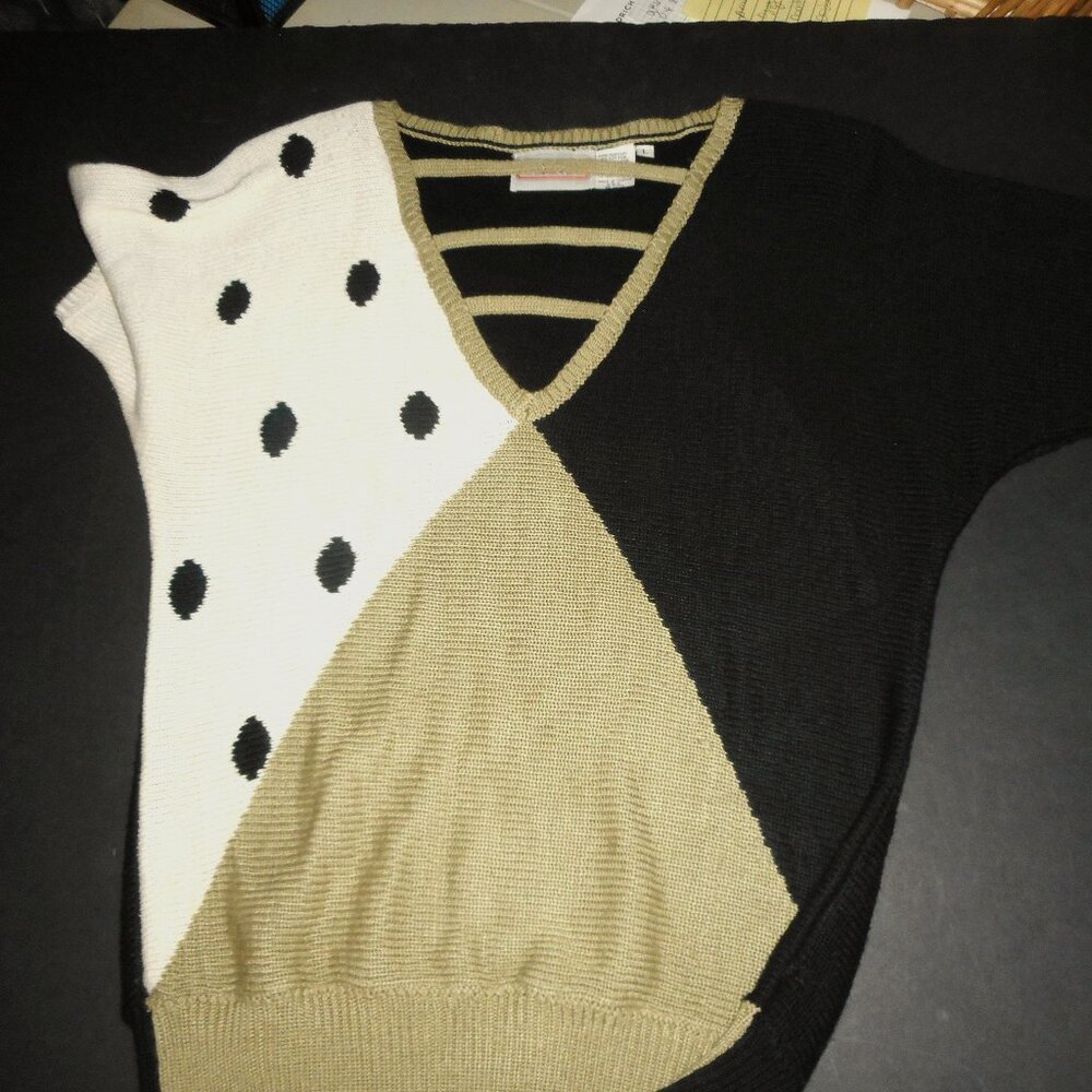 Funky shirt sleeved vintage sweater peel-a-boo top Pronto-size Large